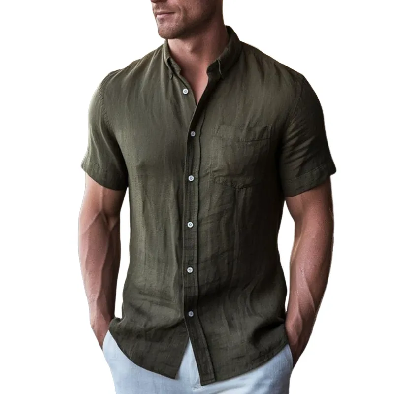 Men's Business Solid Color Cotton And Linen Short-sleeved Shirt MTA2316G8U sold by Manly