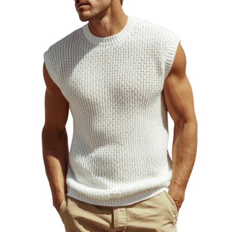 Men's Classic Casual Round Neck Knitted Hollow Slim Tank Top MTA2318G6K sold by Manly