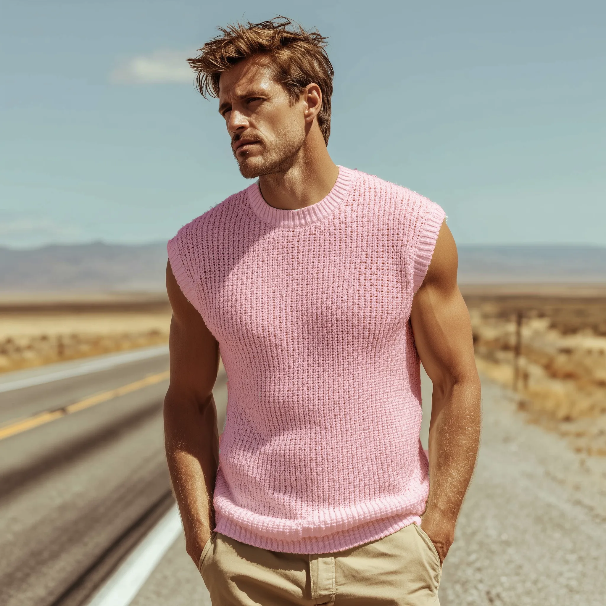 Men's Classic Casual Round Neck Knitted Hollow Slim Tank Top MTA2318G6K sold by Manly product image thumbnail 3