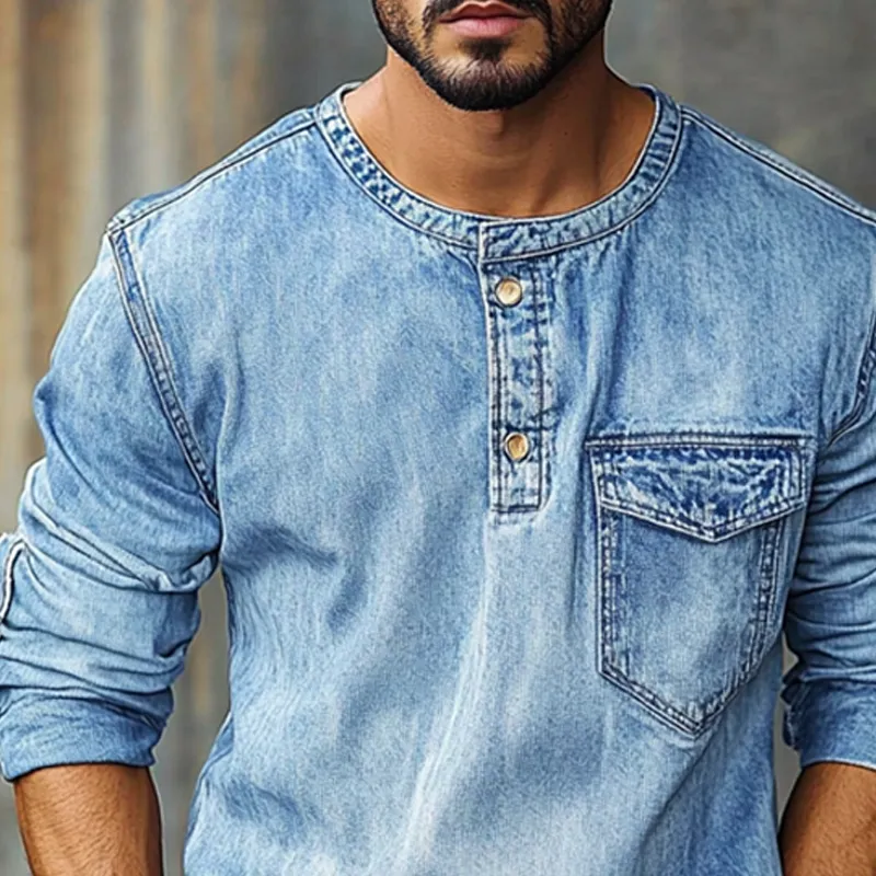 Men's Crew Neck Vintage Distressed Long Sleeve Denim Sweatshirt MTA2259G2X sold by Manly product image thumbnail 4