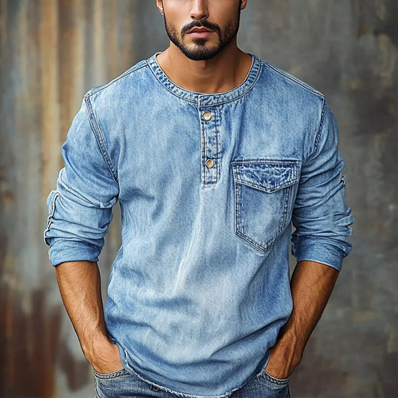 Men's Crew Neck Vintage Distressed Long Sleeve Denim Sweatshirt MTA2259G2X sold by Manly product image thumbnail 3