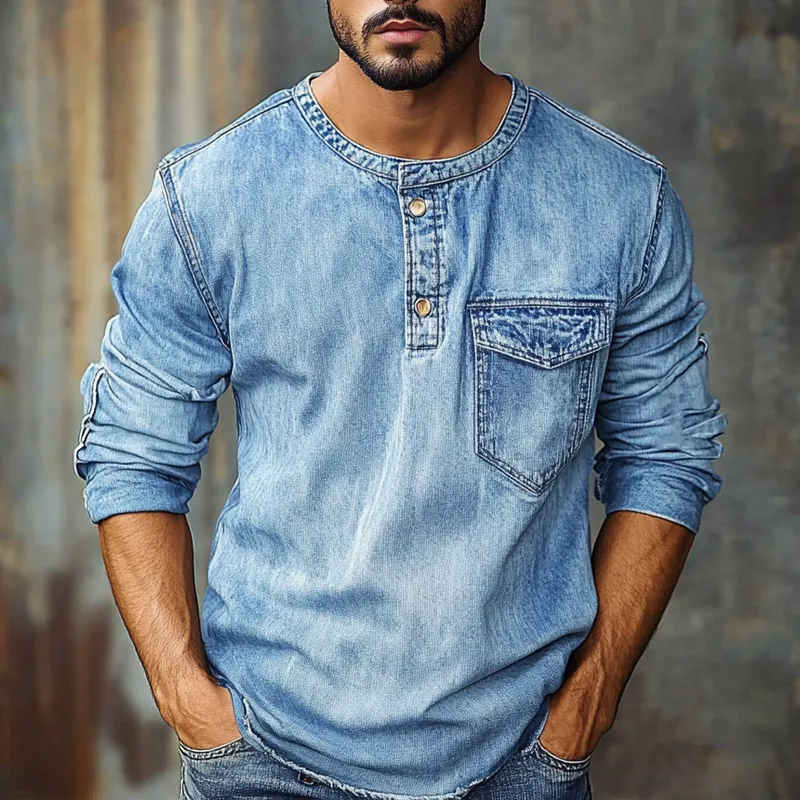 Men's Crew Neck Vintage Distressed Long Sleeve Denim Sweatshirt MTA2259G2X sold by Manly product image thumbnail 2