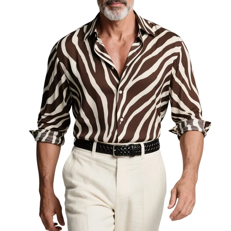 Men's Zebra Print Lapel Long Sleeve Shirt MTA2385G0Z sold by Manly