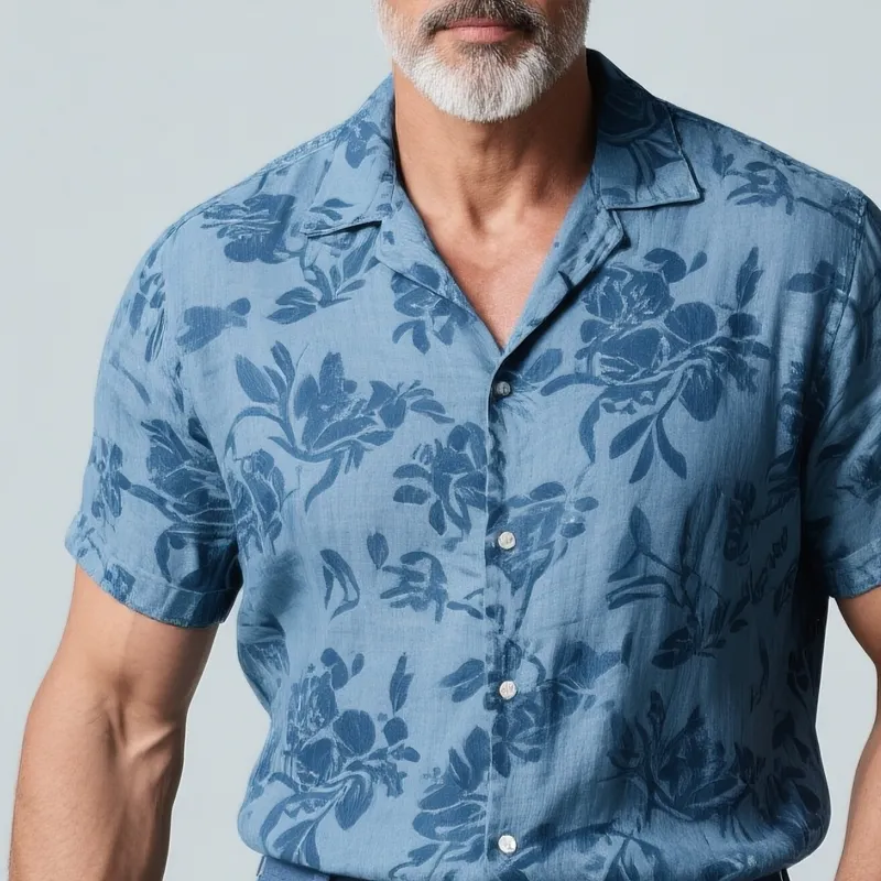 Men's Floral Lapel Short Sleeve Shirt MTA2362G2Z sold by Manly product image thumbnail 3