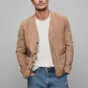 Men's Classic Casual Thin Suede Solid Color Collarless Loose Jacket MTA2275G4K sold by Manly
