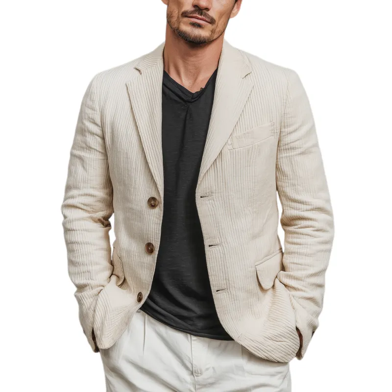Men's Classic Casual Thin Corduroy Solid Color Single-Breasted Three-Button Blazer MTA2224G5K sold by Manly