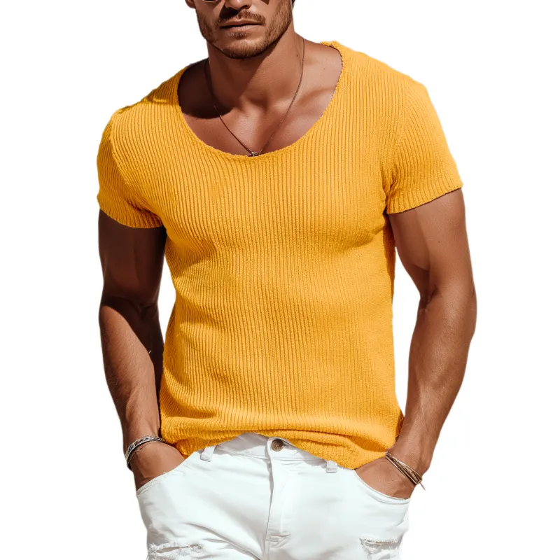 Men's Spring And Summer Casual Round Neck Slim Fit Knitted Short Sleeve T-shirt MTA2277G6K sold by Manly