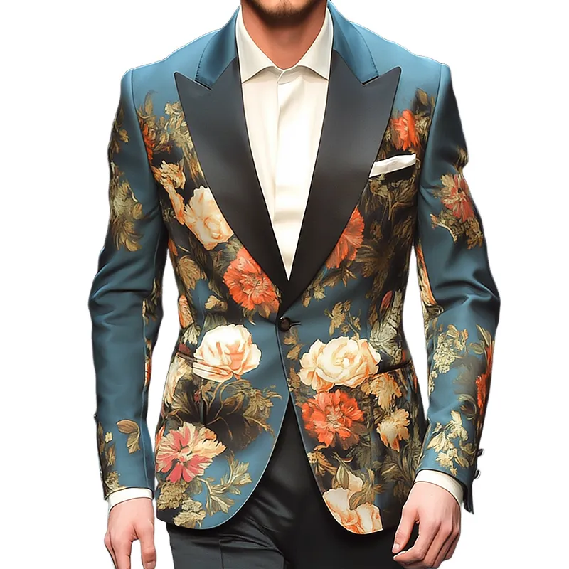 Men's Retro Large Flower Printed Single Breasted Casual Blazer MTA2182G8TO sold by Manly
