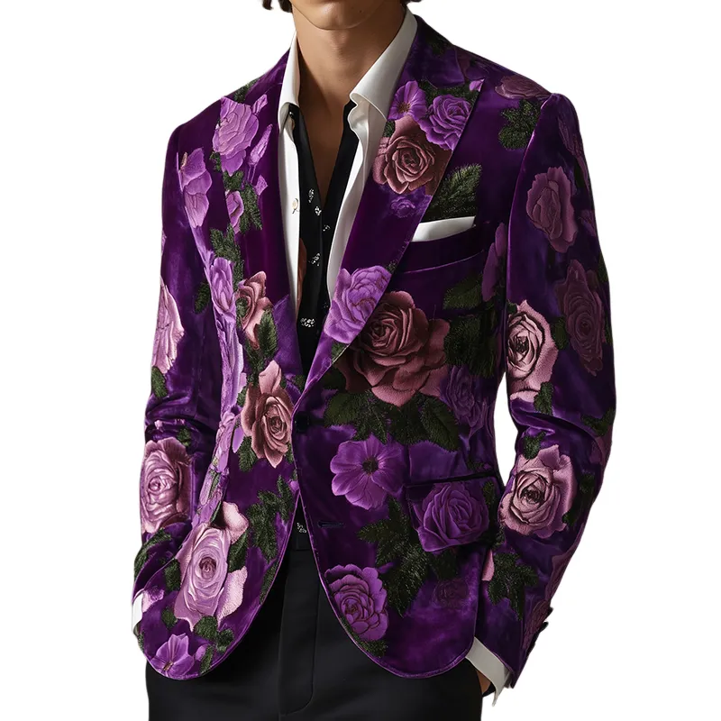 Men's Vintage Velvet Large Flower Print Casual Single Breasted Blazer MTA2137G6TO sold by Manly
