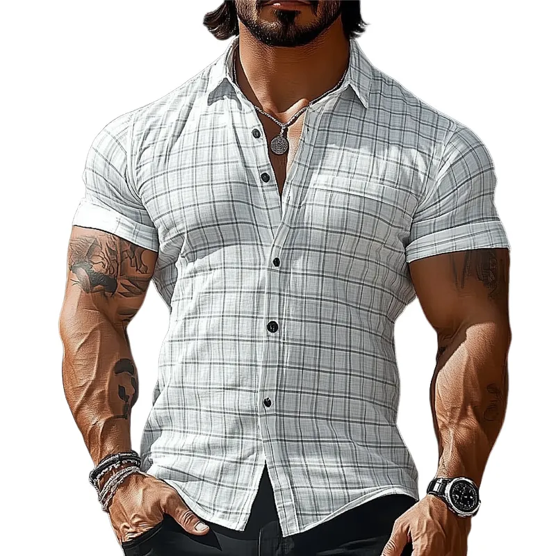 Men's Plaid Printed Casual Short Sleeve Shirt MTA2247G2X sold by Manly