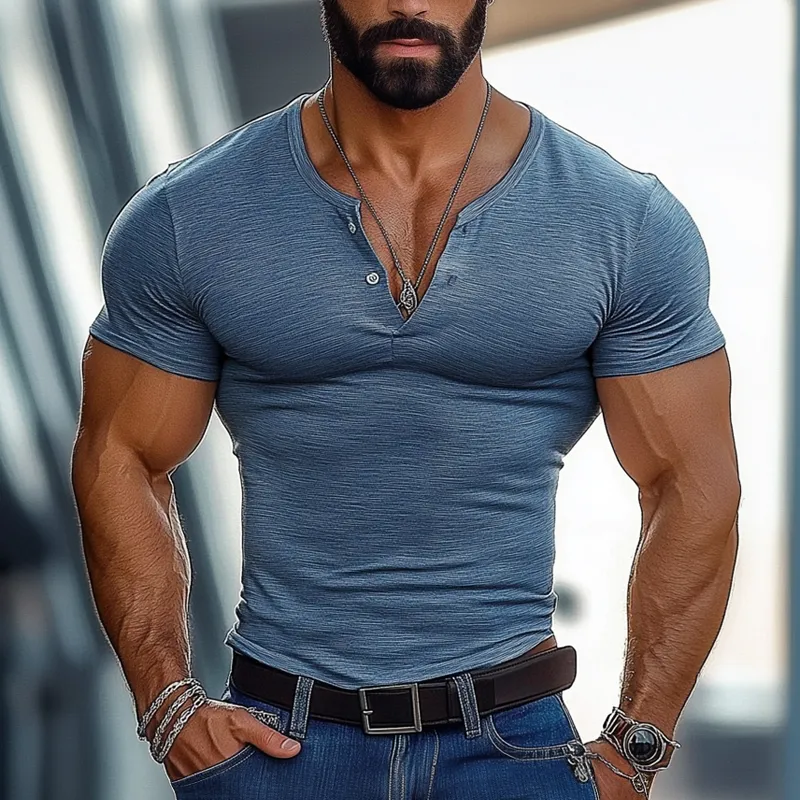 Men's Cotton Blend Henley Neck Short Sleeve T-Shirt MTA2268G7X sold by Manly product image thumbnail 3