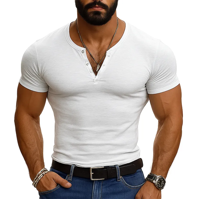 Men's Cotton Blend Henley Neck Short Sleeve T-Shirt MTA2268G7X sold by Manly product image thumbnail 2