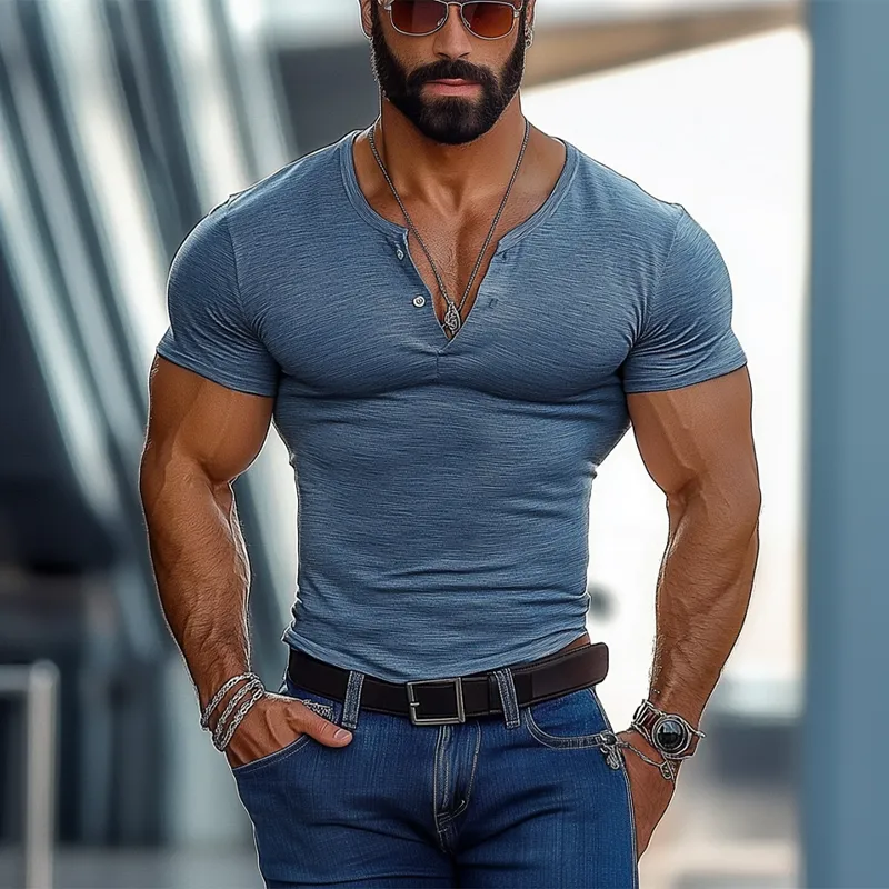 Men's Cotton Blend Henley Neck Short Sleeve T-Shirt MTA2268G7X sold by Manly product image thumbnail 4