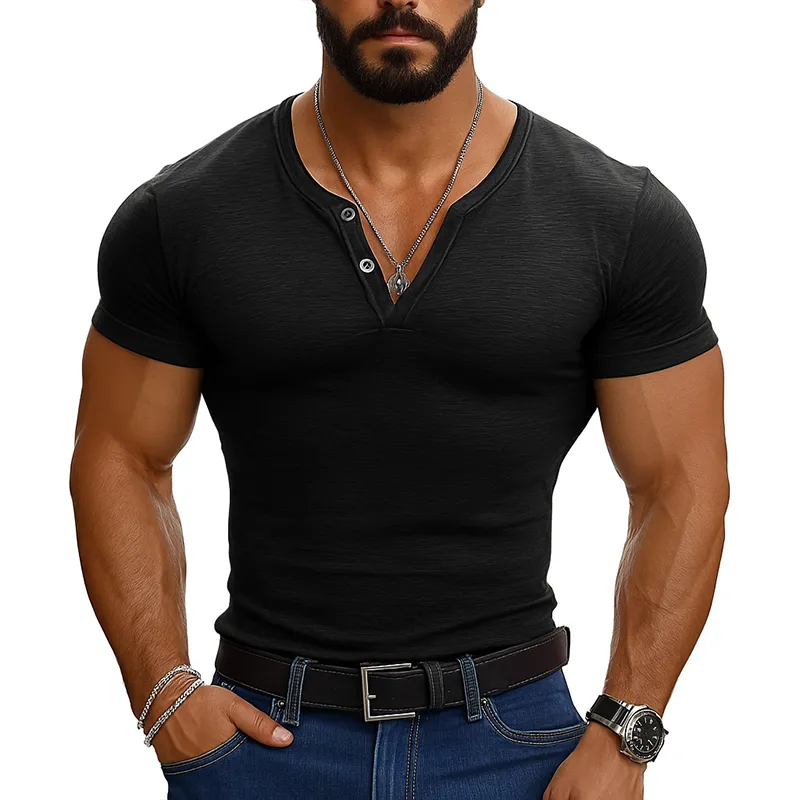 Men's Cotton Blend Henley Neck Short Sleeve T-Shirt MTA2268G7X sold by Manly