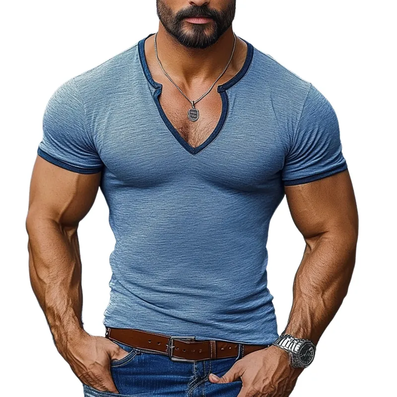 Men's Cotton Blend V-Neck Short Sleeve T-Shirt MTA2292G6X sold by Manly