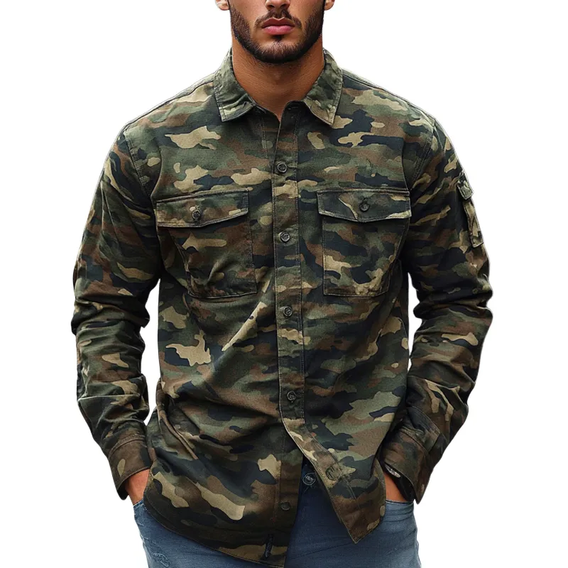 Men's Camouflage Print Multi-pocket Long Sleeve Shirt MTA2235G1X sold by Manly