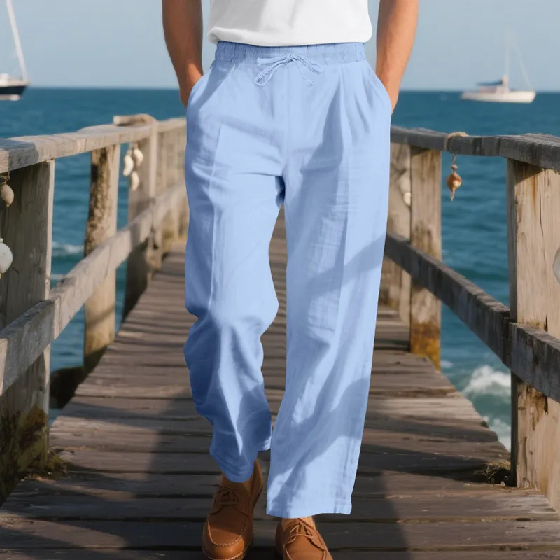 Men's Cotton And Linen Solid Color Elastic Waist Casual Pants MTA2244G3X sold by Manly product image thumbnail 5