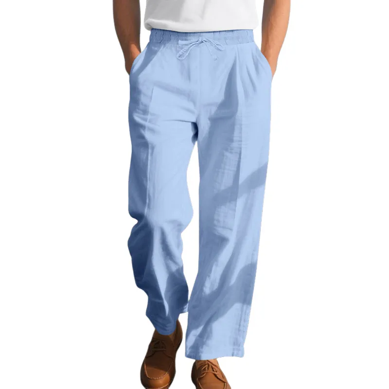 Men's Cotton And Linen Solid Color Elastic Waist Casual Pants MTA2244G3X sold by Manly
