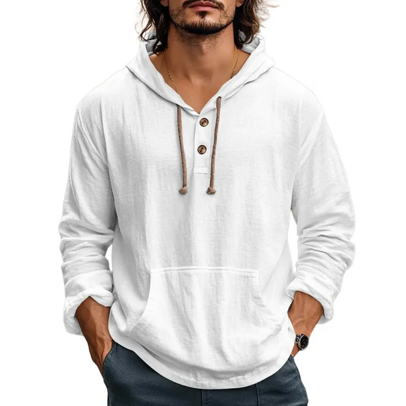 Men's Casual Solid Color Breathable Cotton Kangaroo Pocket Loose Long Sleeve Hoodie MTA2162G1M sold by Manly