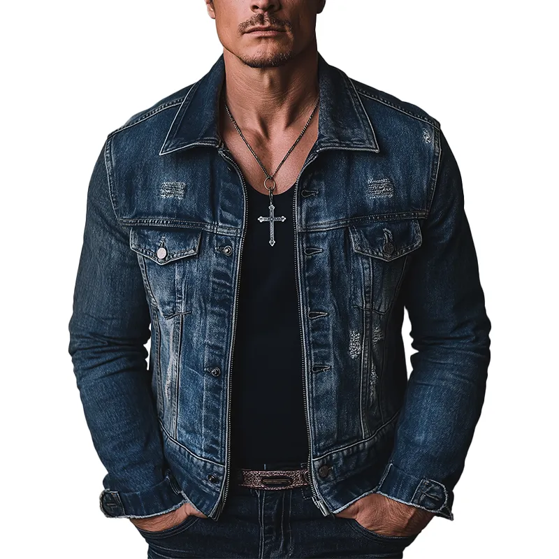 Men's Vintage Washed Distressed Denim Jacket MTA2184G1P sold by Manly