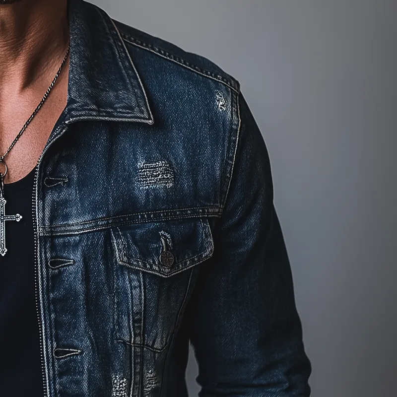 Men's Vintage Washed Distressed Denim Jacket MTA2184G1P sold by Manly product image thumbnail 4