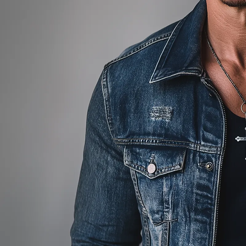 Men's Vintage Washed Distressed Denim Jacket MTA2184G1P sold by Manly product image thumbnail 3