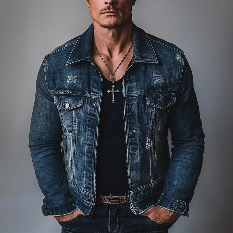 Men's Vintage Washed Distressed Denim Jacket MTA2184G1P sold by Manly product image thumbnail 2