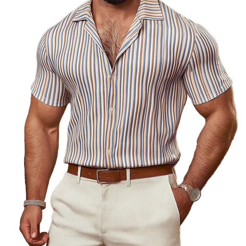 Men's Summer Fashion Striped Knitted Short Sleeve Shirt MTA2257G9P sold by Manly
