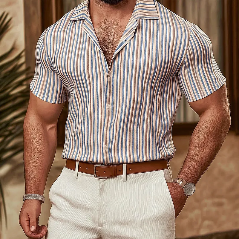 Men's Summer Fashion Striped Knitted Short Sleeve Shirt MTA2257G9P sold by Manly product image thumbnail 2