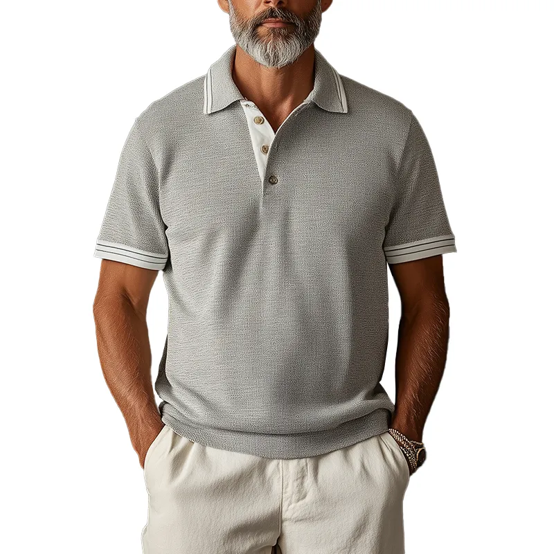 Men's Fashion Texture Knitted Fabric Short Sleeve Polo Shirt MTA2221G2P sold by Manly