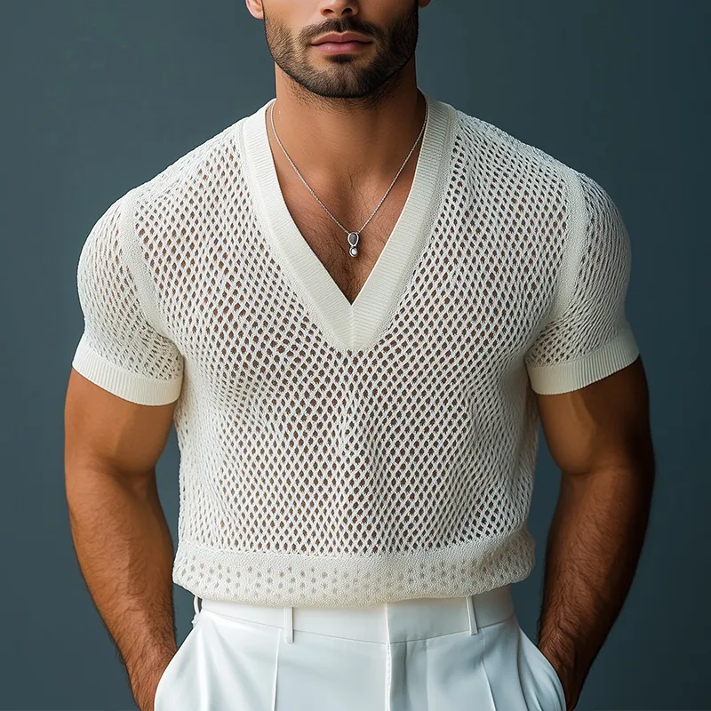 Men's Summer Fashion Knitted Mesh Short Sleeve T-Shirt MTA2278G6P sold by Manly product image thumbnail 3