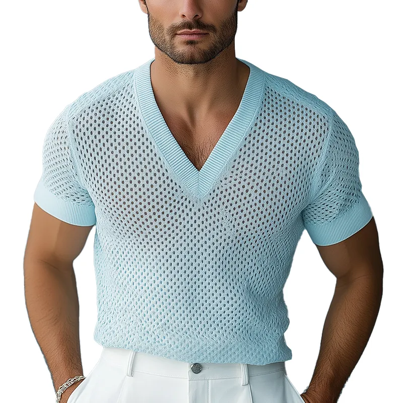 Men's Summer Fashion Knitted Mesh Short Sleeve T-Shirt MTA2278G6P sold by Manly
