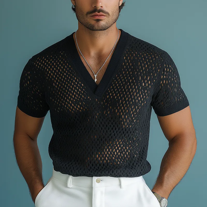 Men's Summer Fashion Knitted Mesh Short Sleeve T-Shirt MTA2278G6P sold by Manly product image thumbnail 4