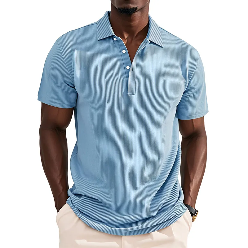 Men's Business Striped Texture Solid Color Short Sleeve POLO Shirt MTA2234G3U sold by Manly