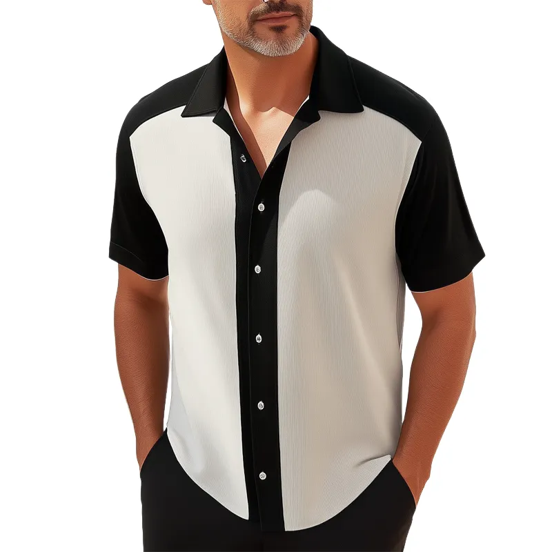 Men's Business Striped Textured Colorblock Short Sleeve Shirt MTA2229G3U sold by Manly
