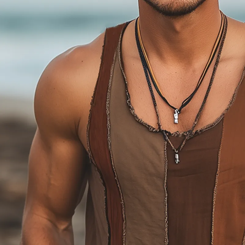 Men's Summer Fashion Colorblock Stitching Raw Edge Tank Top MTA2272G8U sold by Manly product image thumbnail 3