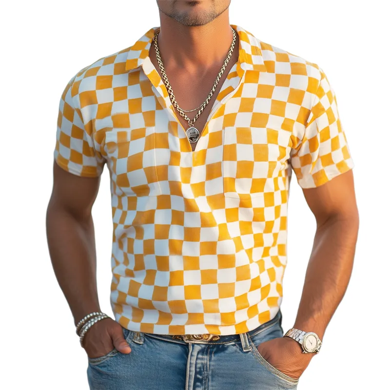 Men's Classic Checkerboard V-neck Short Sleeve T-Shirt MTA2232G9U sold by Manly