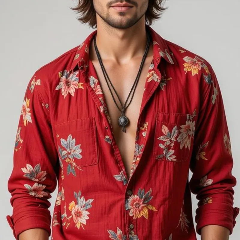 Men's Floral Lapel Chest Pocket Long Sleeve Shirt MTA2207G3Z sold by Manly product image thumbnail 3