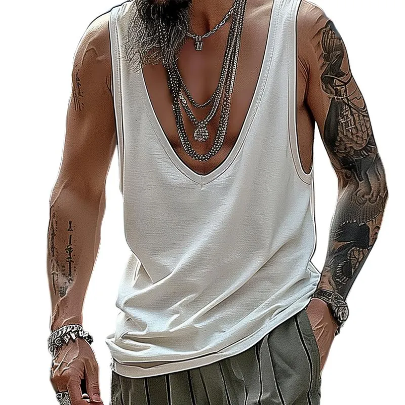 Men's Solid Loose Deep V Neck Sleeveless Tank Top 27983936Z sold by Manly