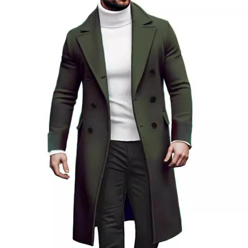 Men's Double-breasted Solid Color Mid-length Coat 75578376X sold by Manly