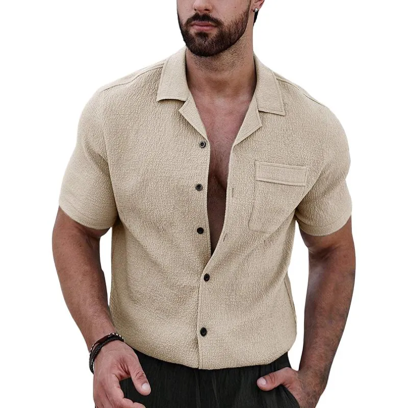 Men's Solid Color Textured Short-sleeved Shirt 81878489X sold by Manly