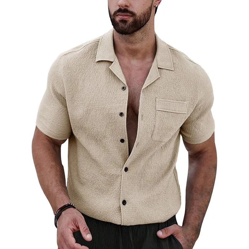 Men's Solid Color Textured Short-sleeved Shirt 81878489X sold by Manly