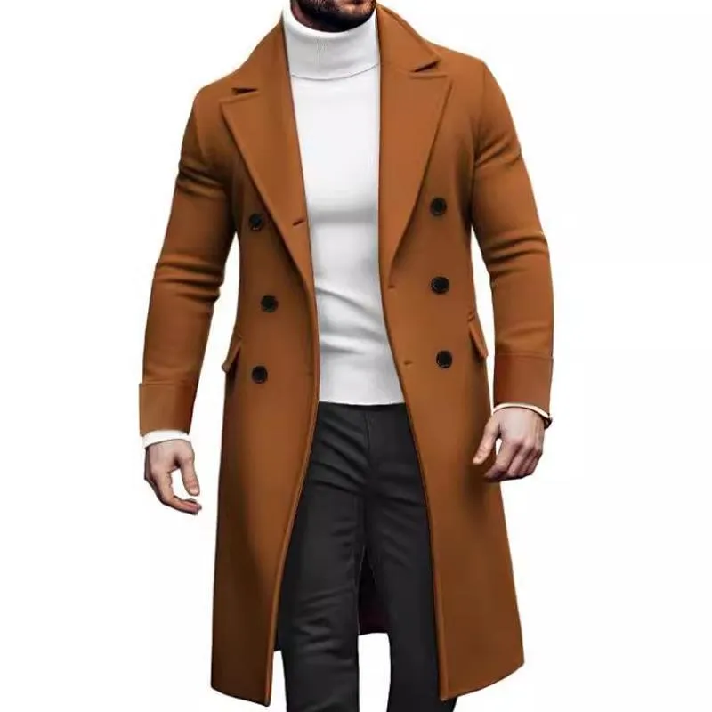 Men's Double-breasted Solid Color Mid-length Coat 75578376X sold by Manly product image thumbnail 4