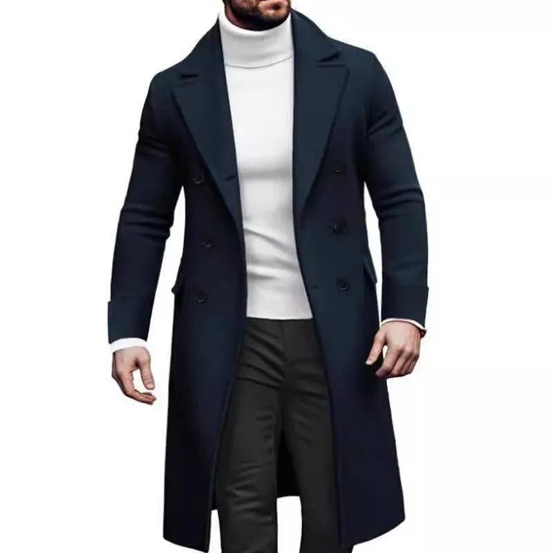Men's Double-breasted Solid Color Mid-length Coat 75578376X sold by Manly product image thumbnail 2
