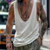 Men's Solid Loose Deep V Neck Sleeveless Tank Top 27983936Z sold by Manly