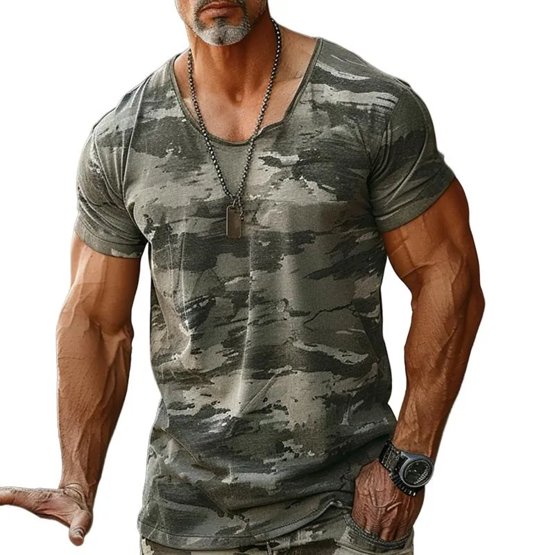 Men's Camouflage Print Round Neck Short Sleeve T-Shirt 90339221X sold by Manly