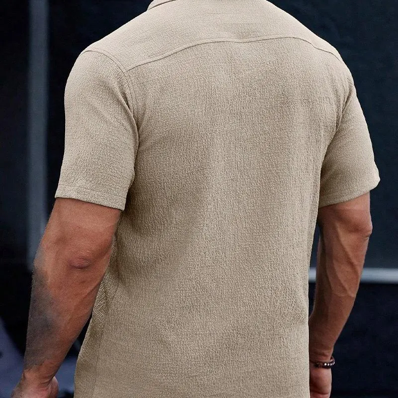 Men's Solid Color Textured Short-sleeved Shirt 81878489X sold by Manly product image thumbnail 3