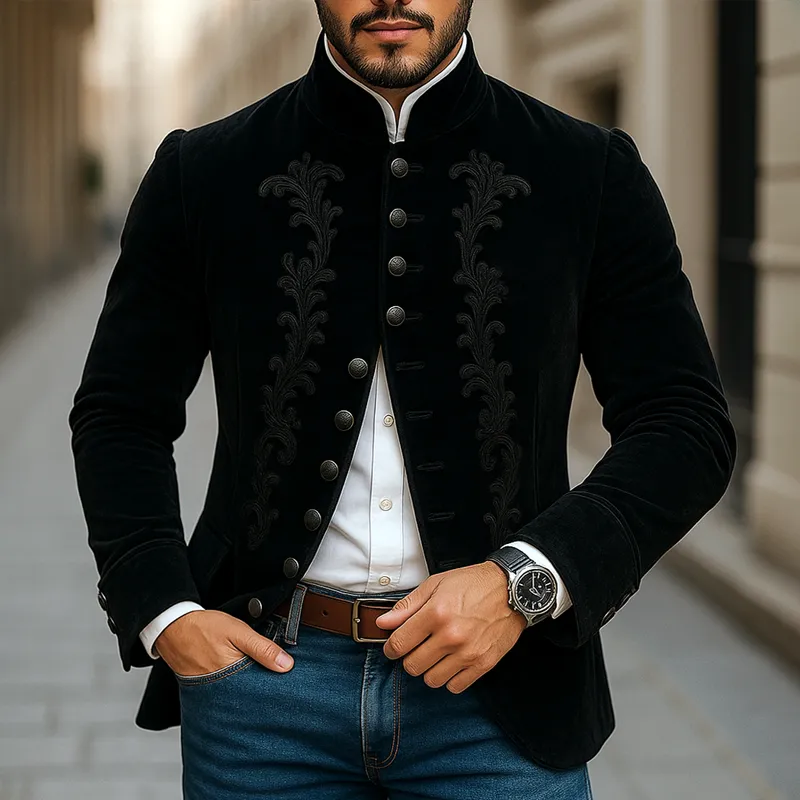 Men's Vintage Embroidered Stand Collar Single Breasted Jacket MTA2575G2Z sold by Manly product image thumbnail 2