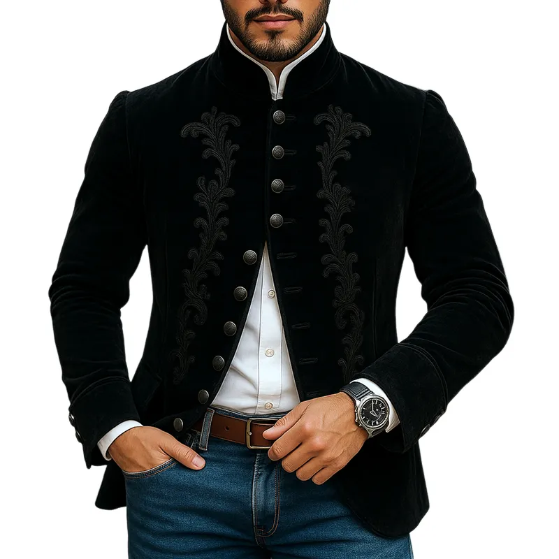 Men's Vintage Embroidered Stand Collar Single Breasted Jacket MTA2575G2Z sold by Manly