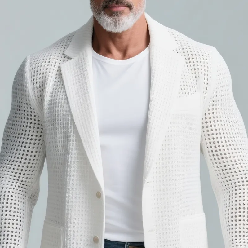 Men's Solid Knit Notch Lapel Two Buttons Casual Blazer MTA2451G5Z sold by Manly product image thumbnail 3